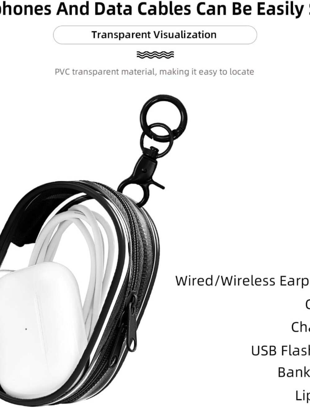 1|2|4 Pack Storage Bag for Organizing Data Cables, Earphone, Chargers, Keys, Cha - Picture 4 of 5